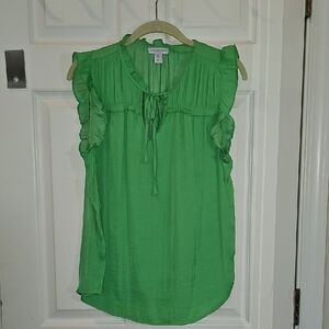 Carolina Belle Green Sleeveless Ruffled Tie-Front Blouse